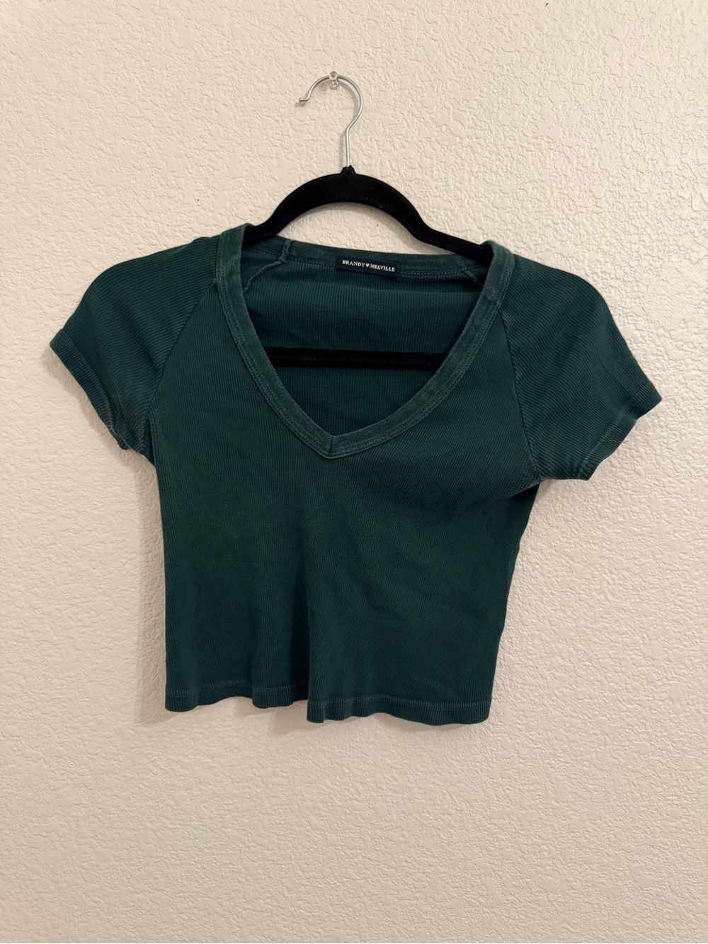 Brandy Melville Dark Green Ribbed V-Neck Crop Top